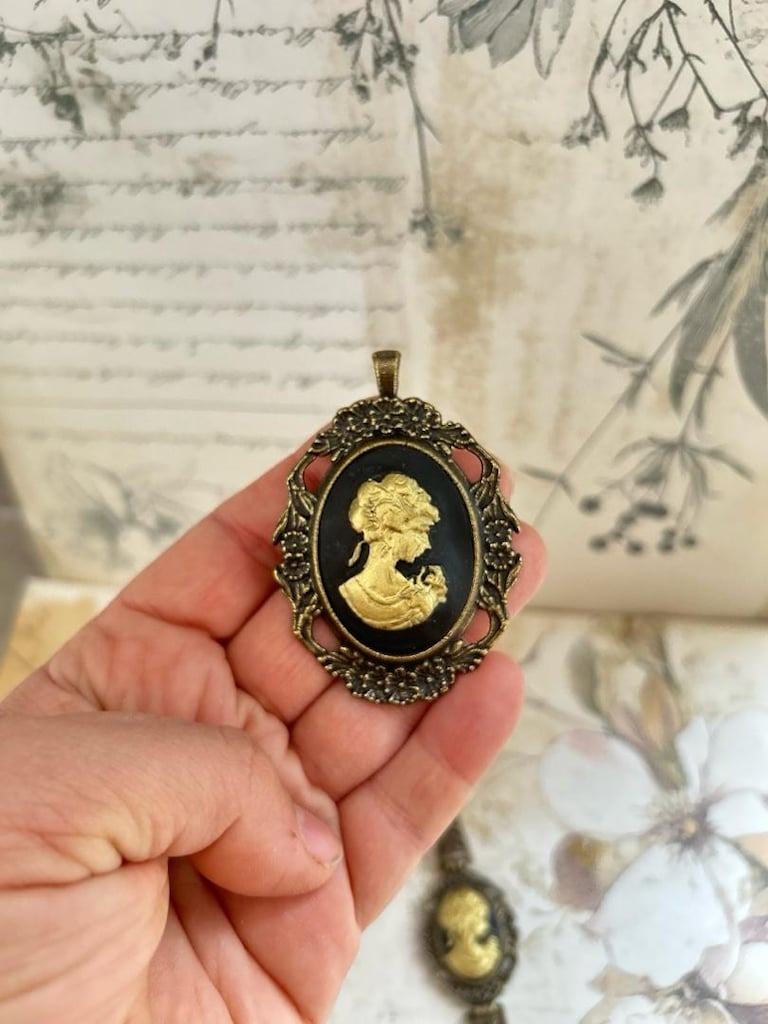 siyah altın Vintage Cameo takı seti - 18