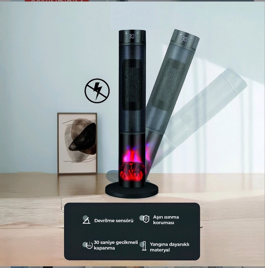 2yıl Garantili Şömineli Efektli Kule Tipi Dikey Isıtıcı 2000w - 3