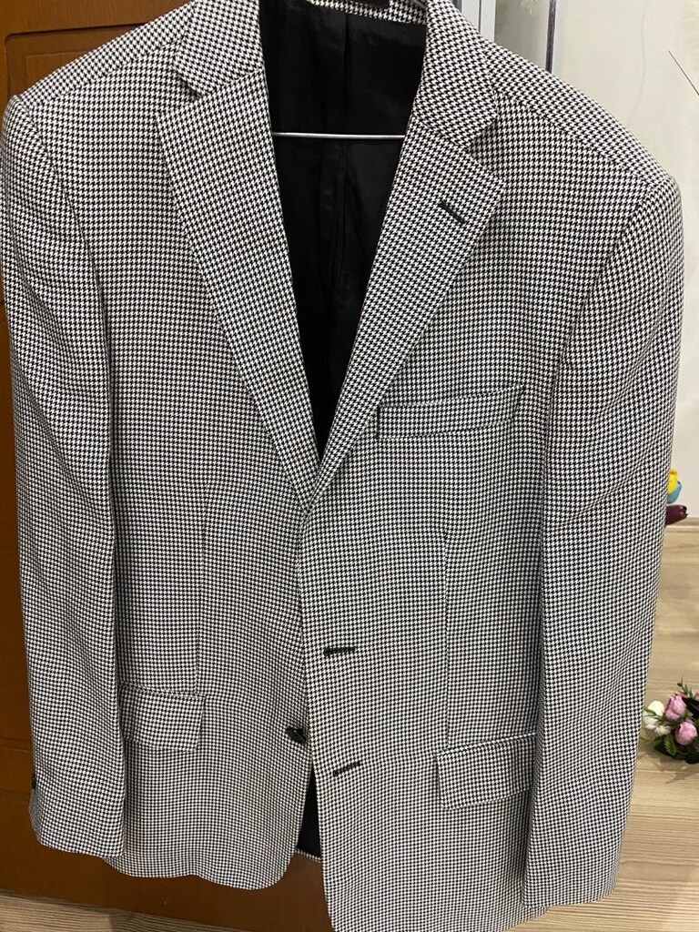 siyah beyaz kazayağı desenli blazer spor ceket