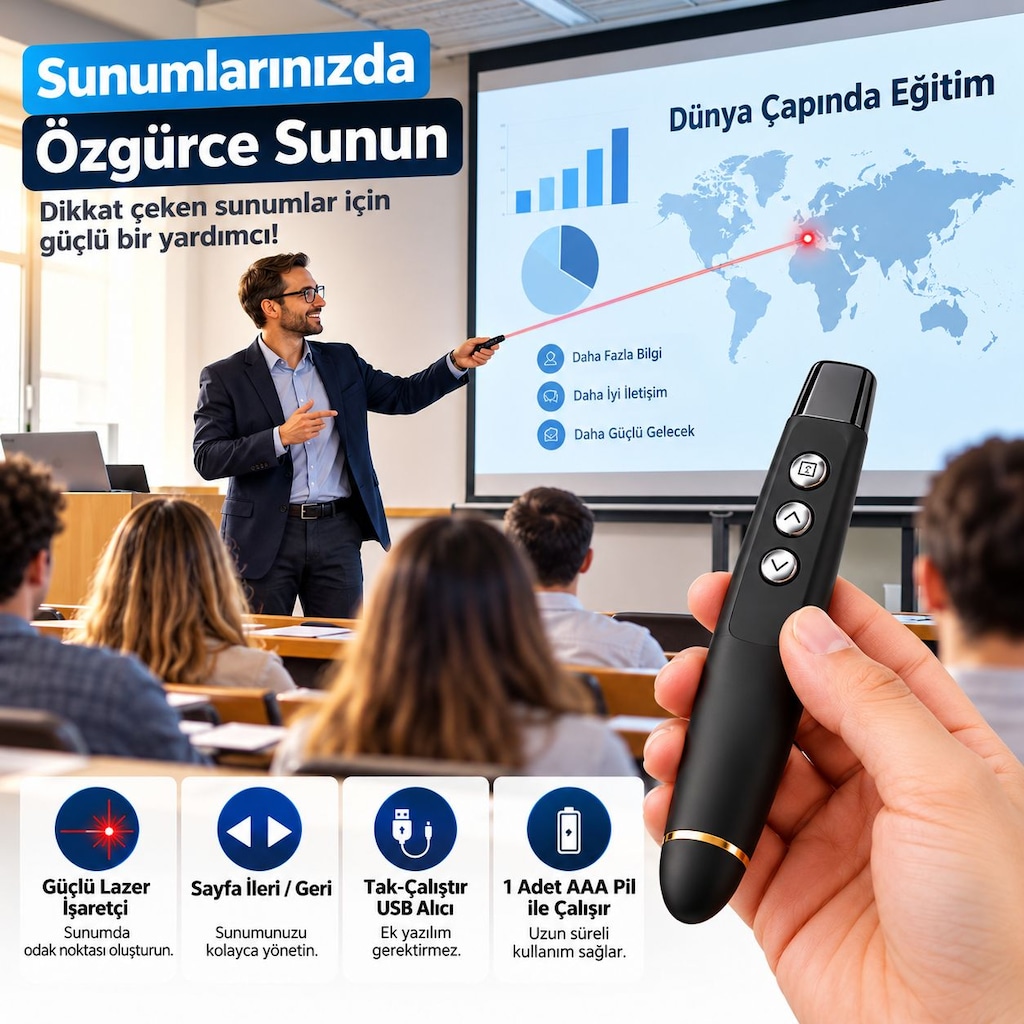 Çantalı Kablosuz Sunum kumandası Lazer Pointer PP1000 - 3