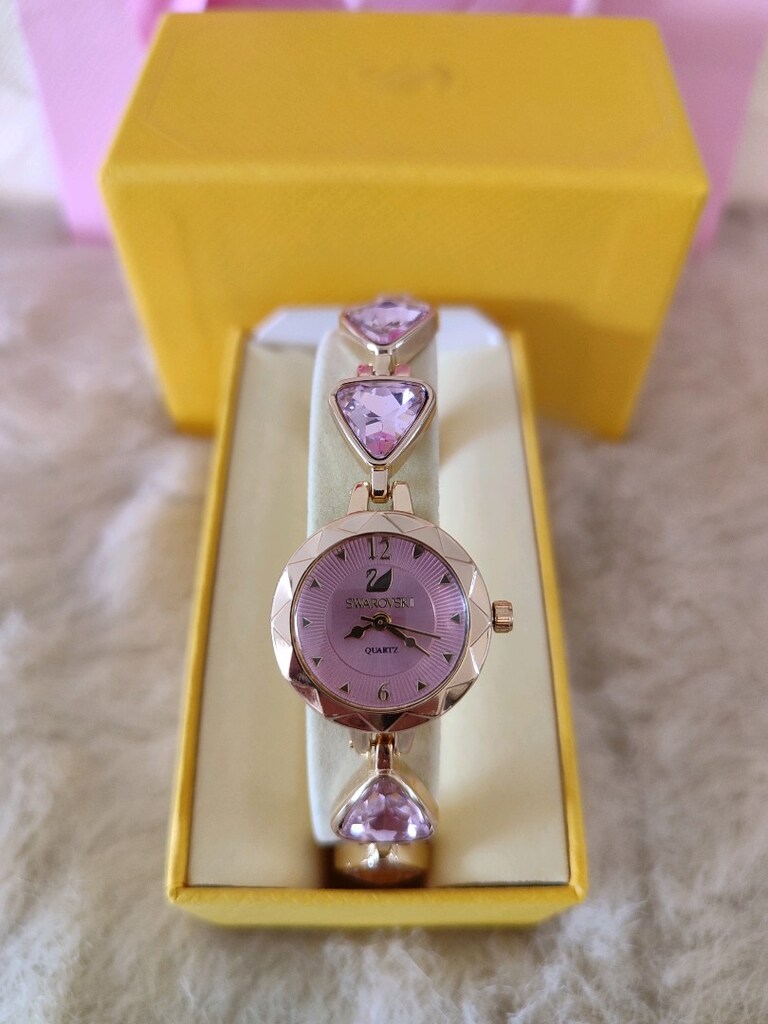 Swarovski Pembe Taşlı Gold Saat - 2