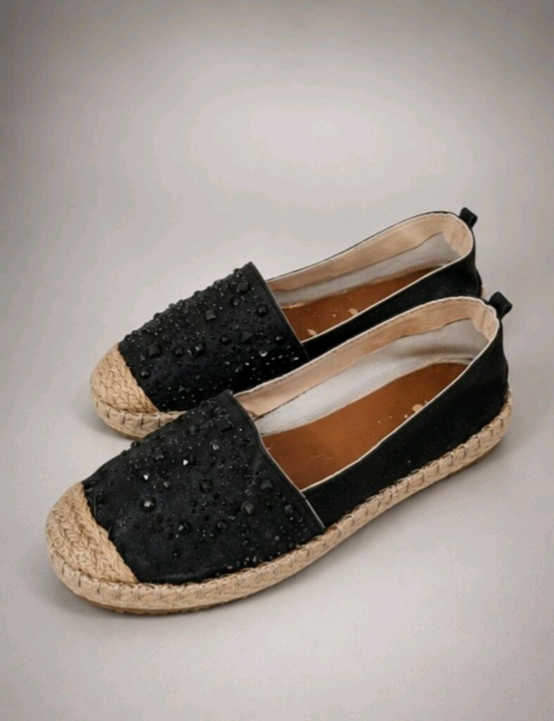 Bambi Siyah Taşlı ve Simli Espadril - 6