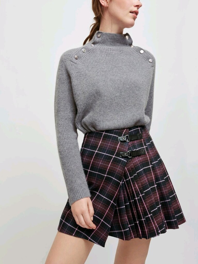 Maje Jorisa Tartan Pleated Woven Mini Etek - 2