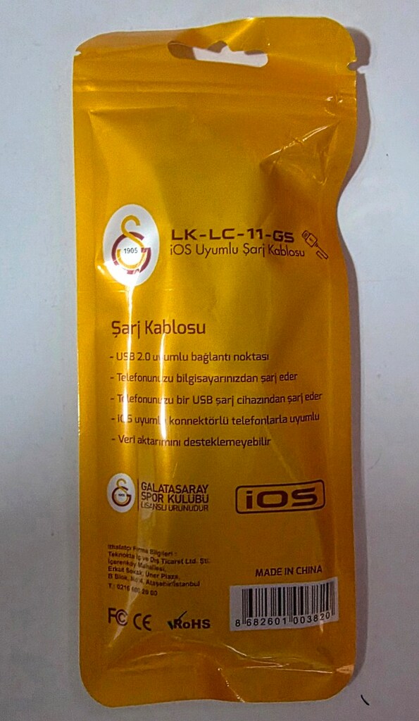 Galatasaray lisanslı IOS USB şarj kablosu. Sıfır paketinde. - 5