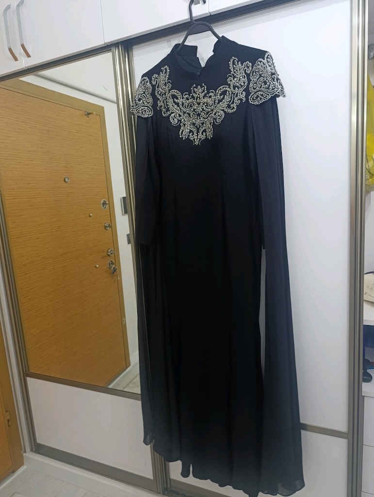 siyah tesettür abiye elbise - 7