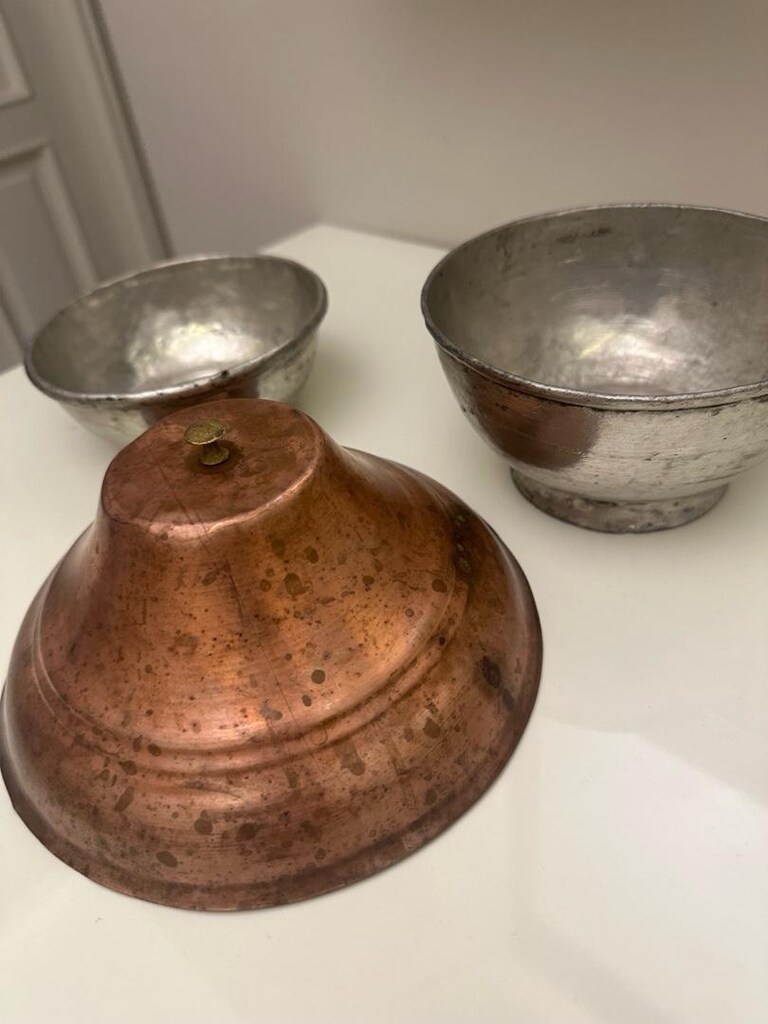 Antika vintege bakırlar 2 kase 14 cm 13 cm 1 kapak 18 cm - 11