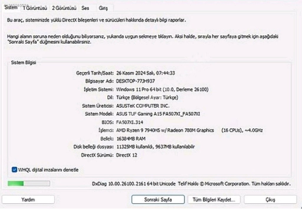 Asus Oyuncu:Asus TUF Gaming A15 - RTX 4070 Gaming Laptop