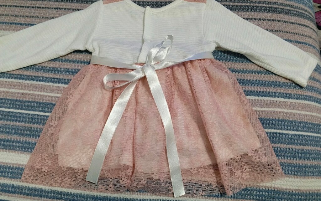 Beyaz Pembe Tüllü Kimoki Bebek Elbisesi - 6