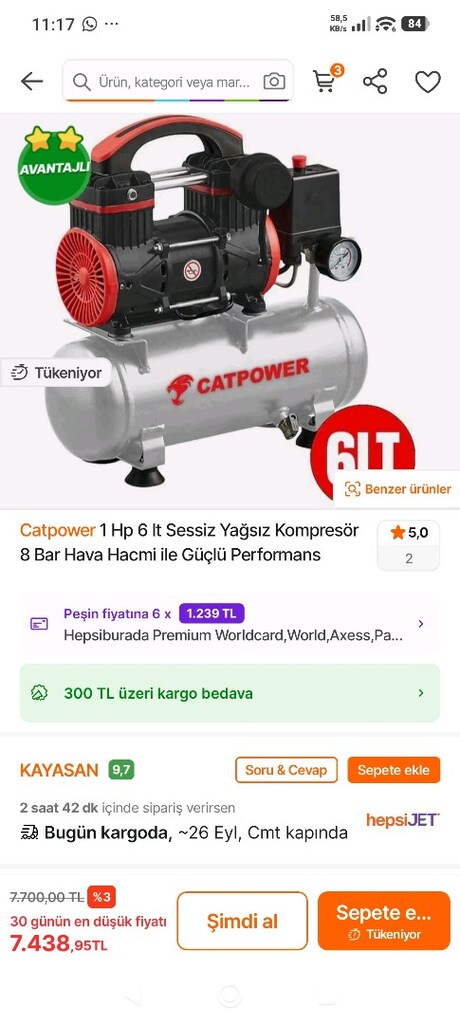 catpower 6 litre sessiz yağsız kompresör - 8