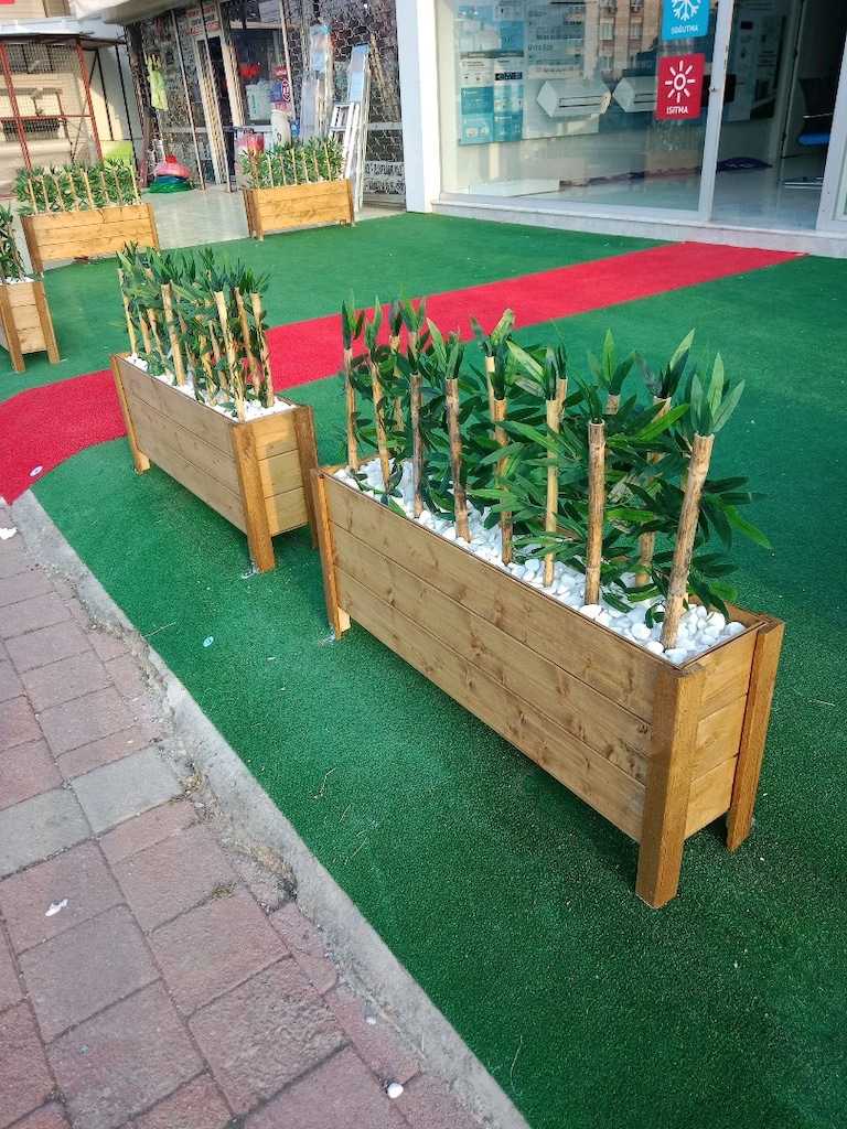 ahşap saksı bambulu komple set halinde