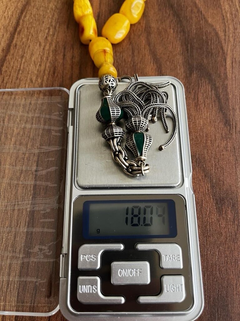 damla kehribar tesbih 55 gram resimde mevcut - 8