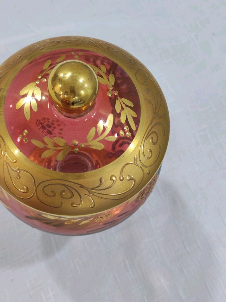Kusursuz El Boyaması Vintage Bohem Kristal Set Vazo & Şekerlik - 7