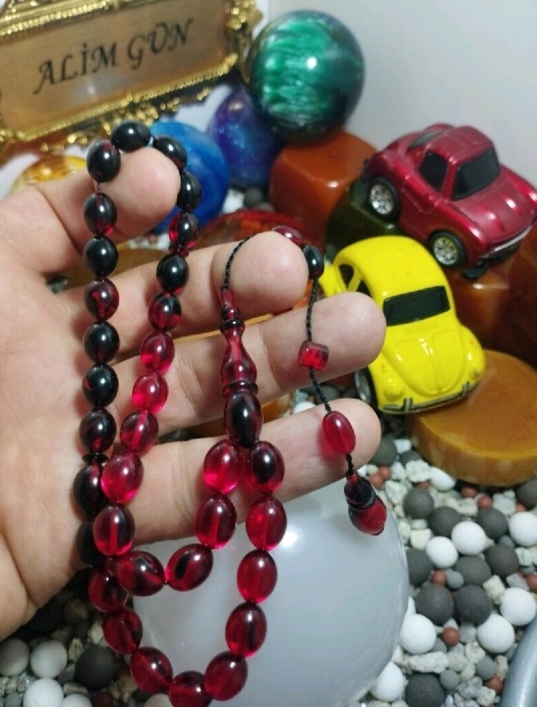TESBİH AYHAN TURAN USTA İMZALI HARELİ HATASIZ SIKMA KEHRİBAR TESBİHLER - 4