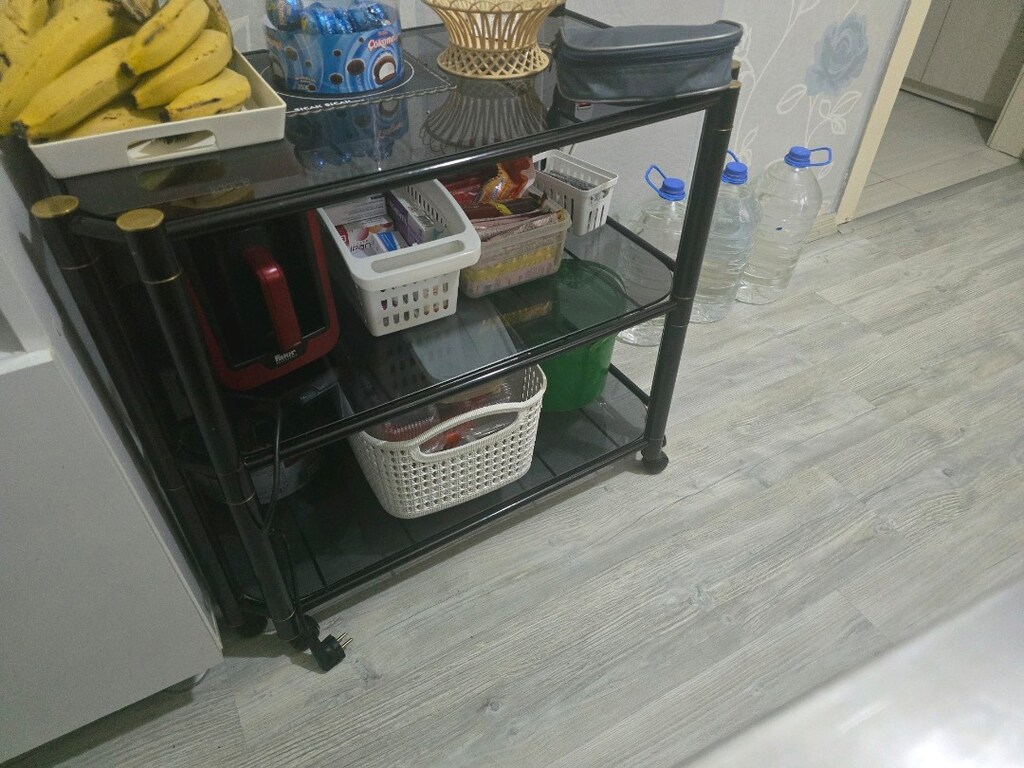 bellonadan alınma siyah cam raflı sehpa3 katlı tekerlekli modern - 2