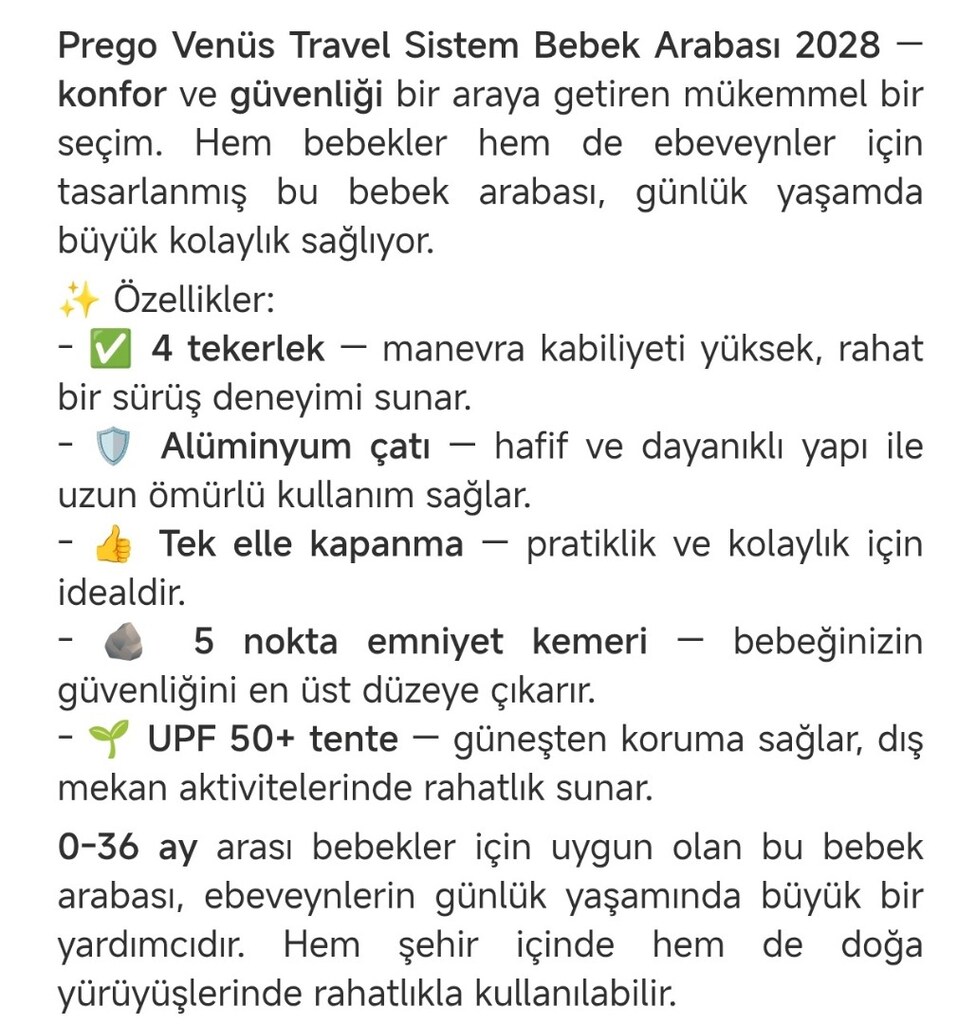 Prego Venüs Travel Sistem Standart Bebek Arabası 22 kg Taşıma Kapasite - 10