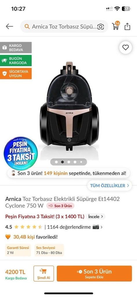 Arnica toz torbasız elektrikli süpürge - 6