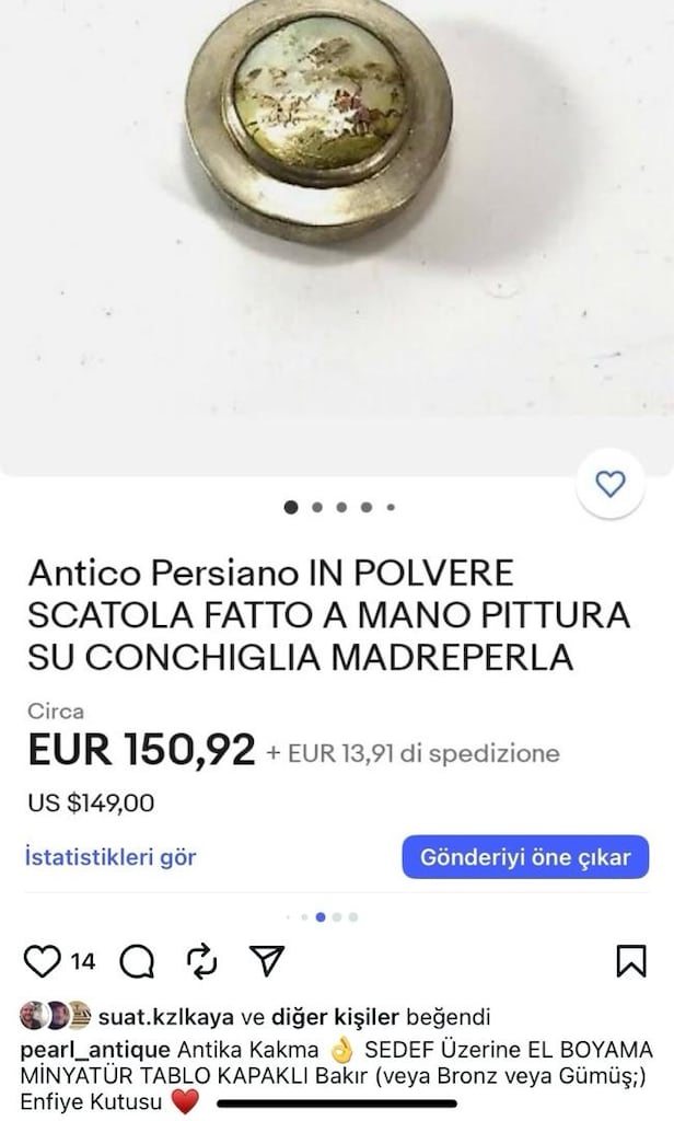 Antika Sedef Üzeri El Boyama Minyatür Sanatı Pirinç Enfiye Kutusu - 6