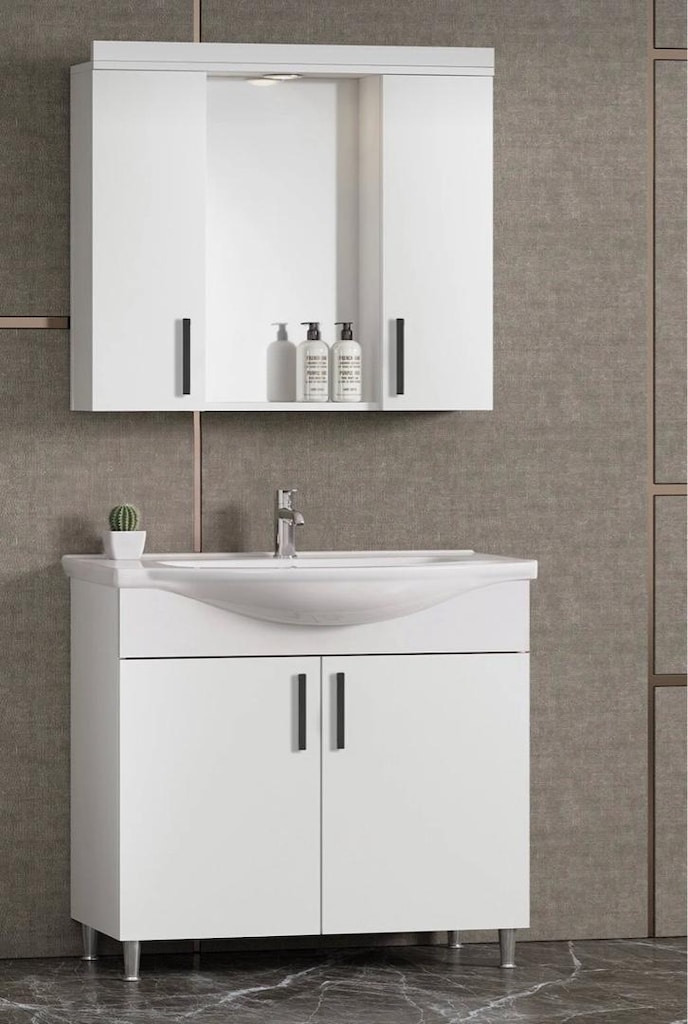 Etejerli Lavabo ve ayna dolabi takim batarya dahil -95 cm genislik
