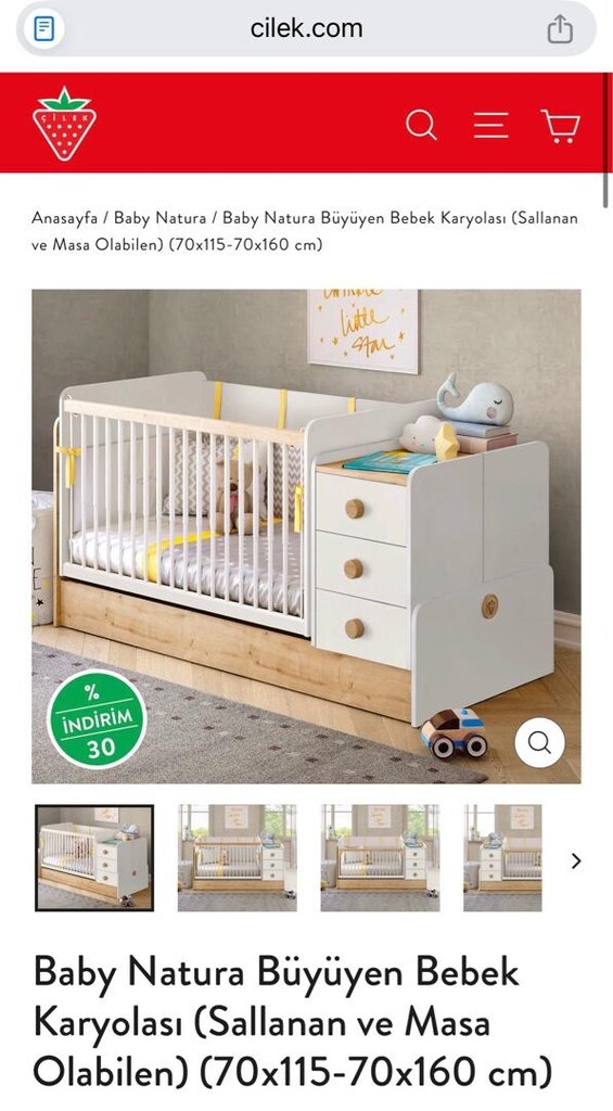 Çilek Mobilya baby natura büyüyen yatak karyola beşik - 4