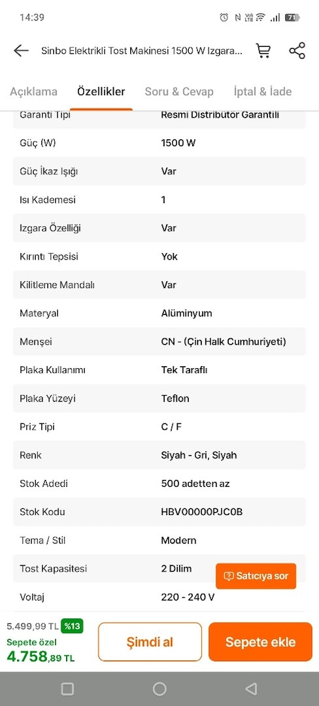 SİNBO TOST MAKİNESİ - 6