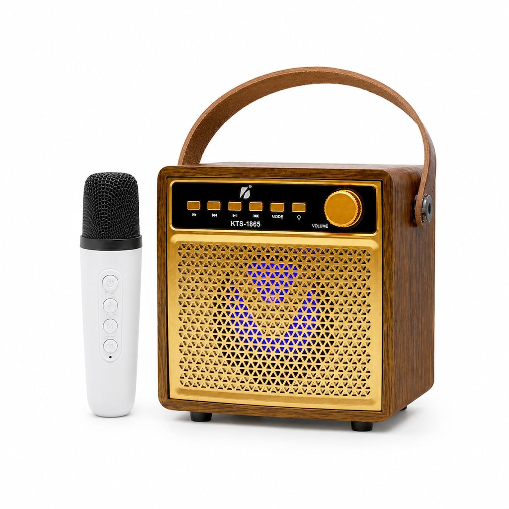 ULTRATEKNO KTS-1865 Ahşap Bluetooth Karaoke Hoparlör Kablosuz Mikrofon - 2