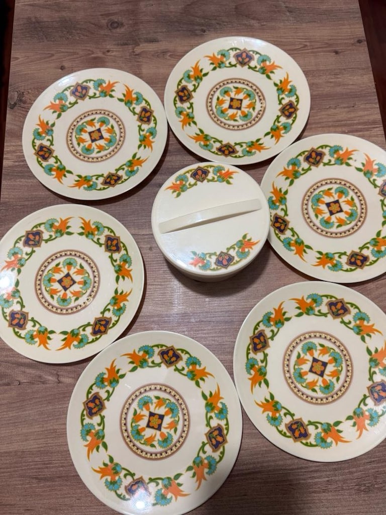 Nostaljik Noramin Norm Melamin Tabak Takımı ve Kapaklı Kase Tereyağlık - 12