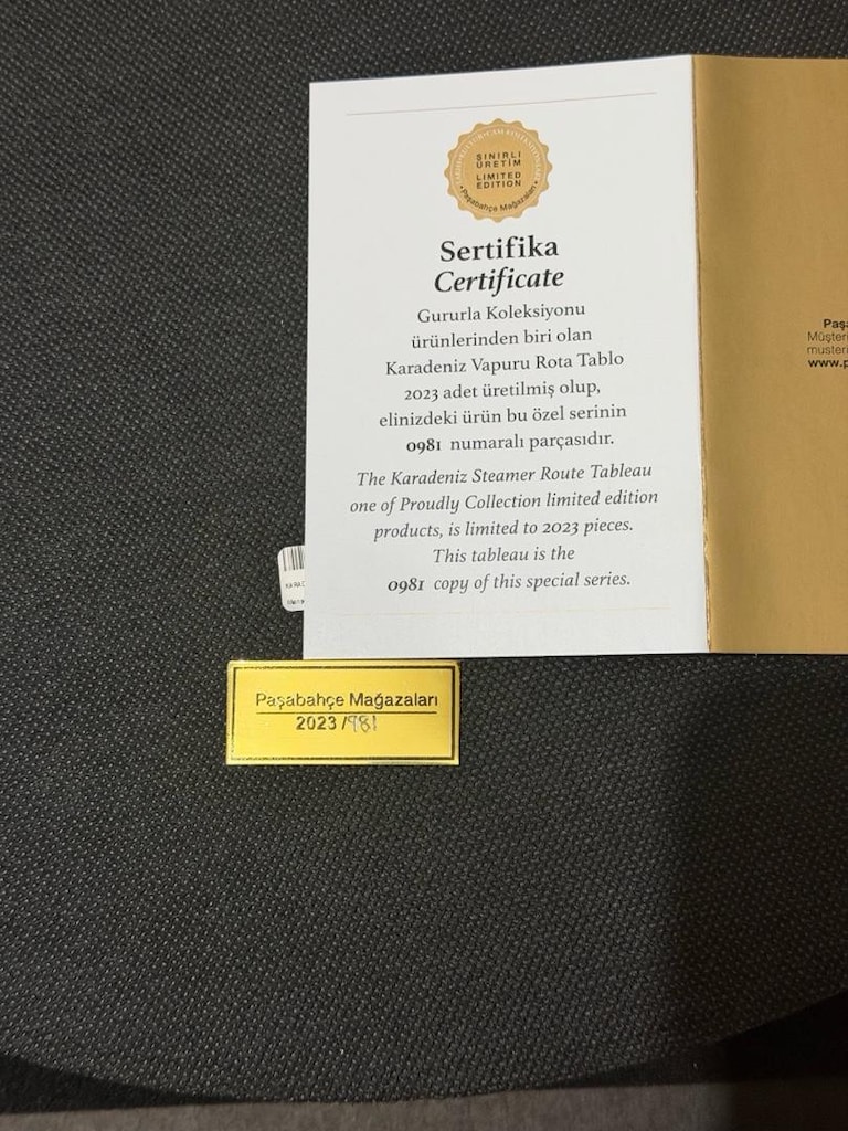 Sınırlı Üretim Paşabahçe Gururla - Karadeniz Vapuru Rota Tablo (Sertif - 6