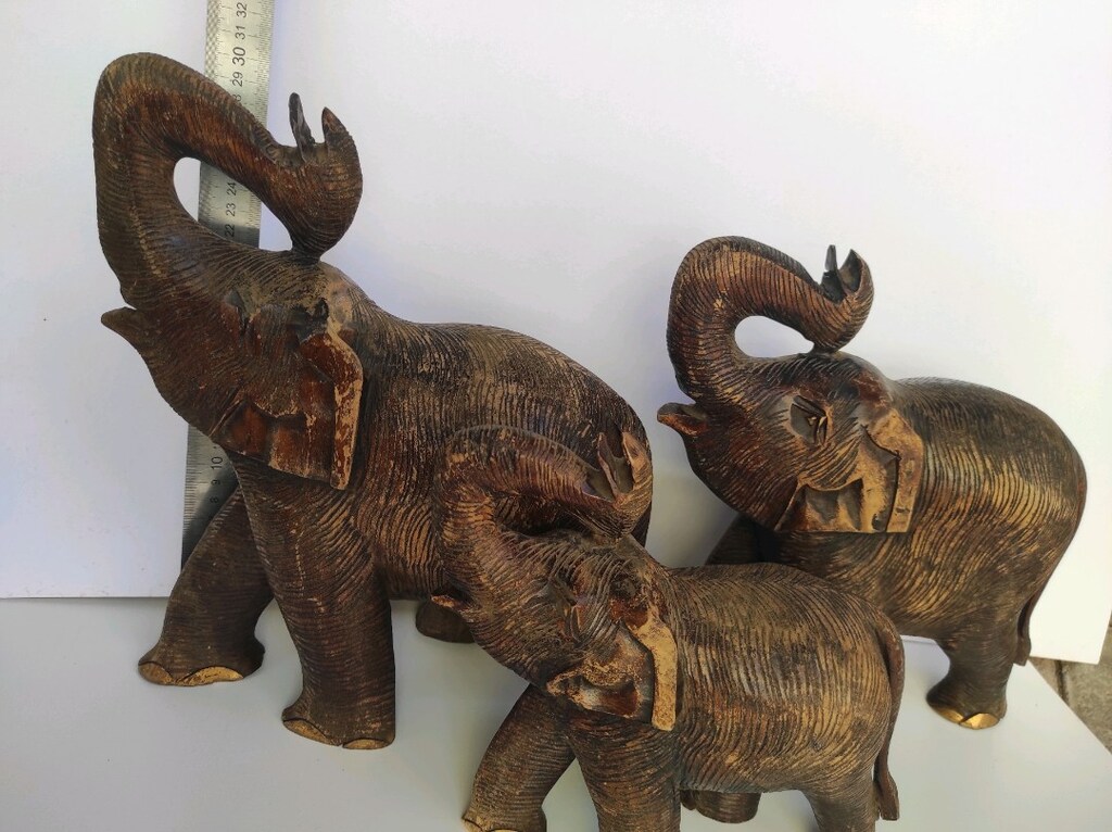 SATILIK EL OYMA AHŞAP 3'LÜ FİL SETİ - 3