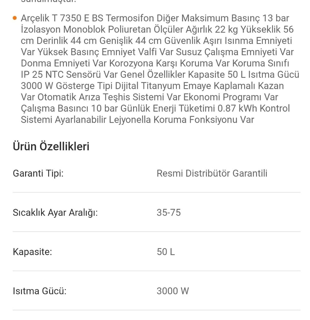 Arçelik Su Isıtıcı T7350 E BS turbo 50 litre termosifon - 12