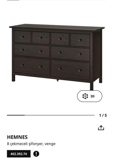 hemnes ikea 8 çekmeceli şifonyer siyah