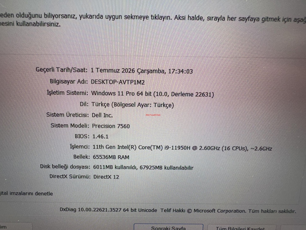 DELL PRECISION İ9 11. NESİL 64 GB RAM 512 M2SSD RTX A2000 - 7