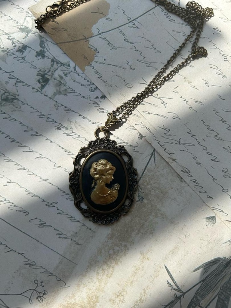 siyah altın Vintage Cameo takı seti - 10