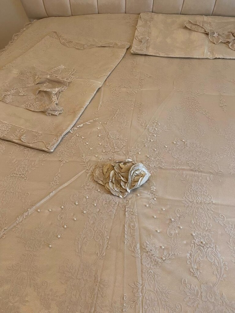 yatak örtüsü çeyizlik incili Lilamor marka kapitoneli - 4