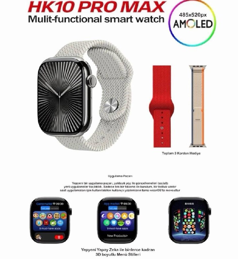 Apple Watch Hk 10 promax sıfır kapalı kutu 5 kordon hediye - 4