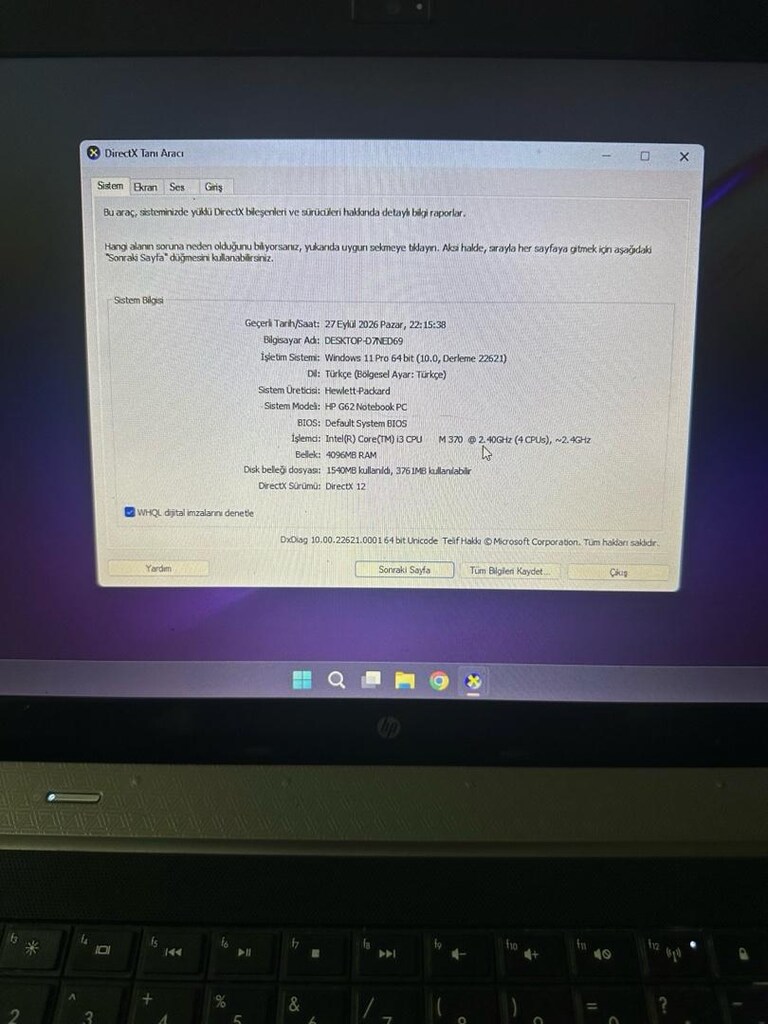 Hp G62 İntel Core İ3 2.4Ghz 4Gb Ram 500gb Harddisk Notebook Pili var - 3