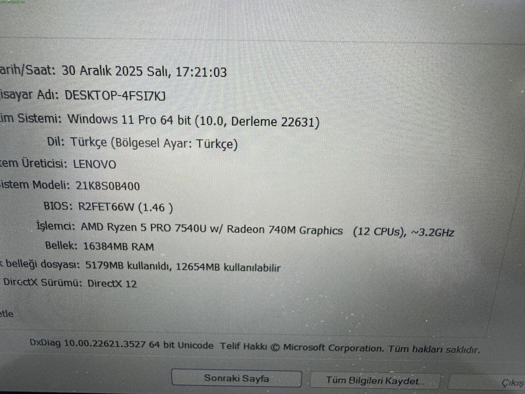 THİNKPAD T16 RYZEN 5 PRO İŞLEMCİ 16 GB RAM 256 NVME - 7