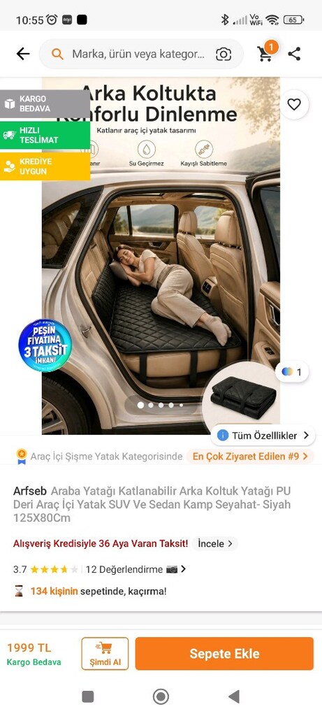 katlanılabilir araba yatağı arka koltuk uyku pedi - 3