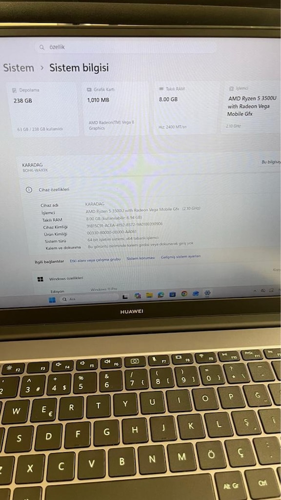 HUAWEİ MATEBOOK D15 AMD RYZEN 5 8GB RAM - 10