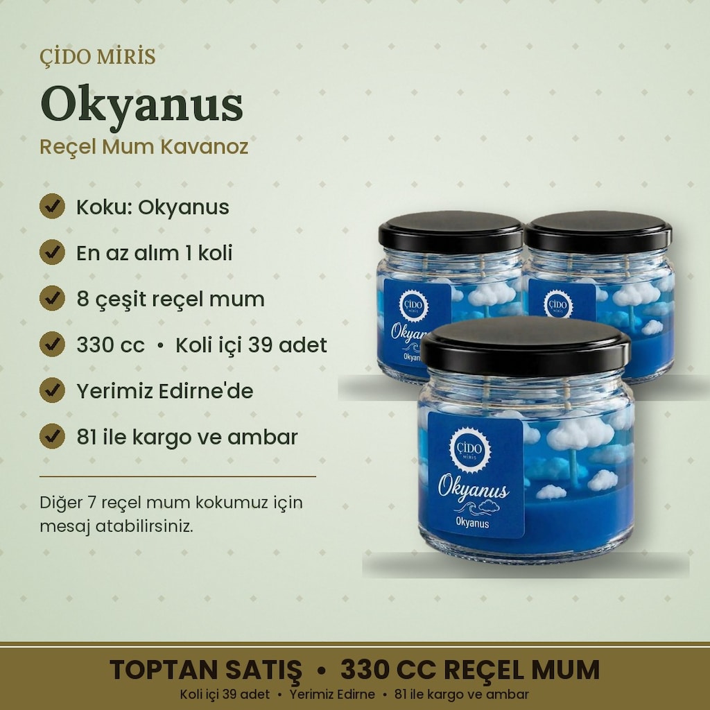 ÇİDO MİRİS REÇEL KAVANOZ MUM OKYANUS 330 CC TOPTANCIDAN - 2