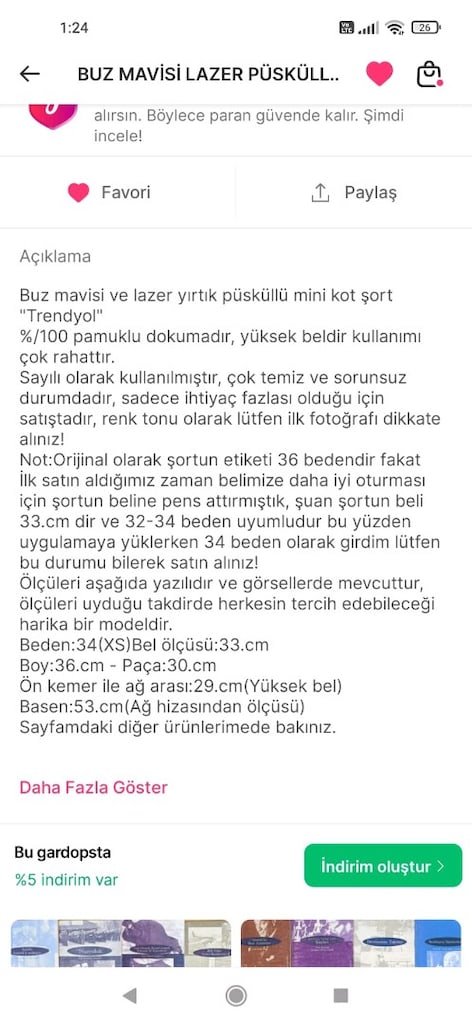 BUZ MAVİSİ LAZER PÜSKÜLLÜ MİNİ KOT ŞORT - 2