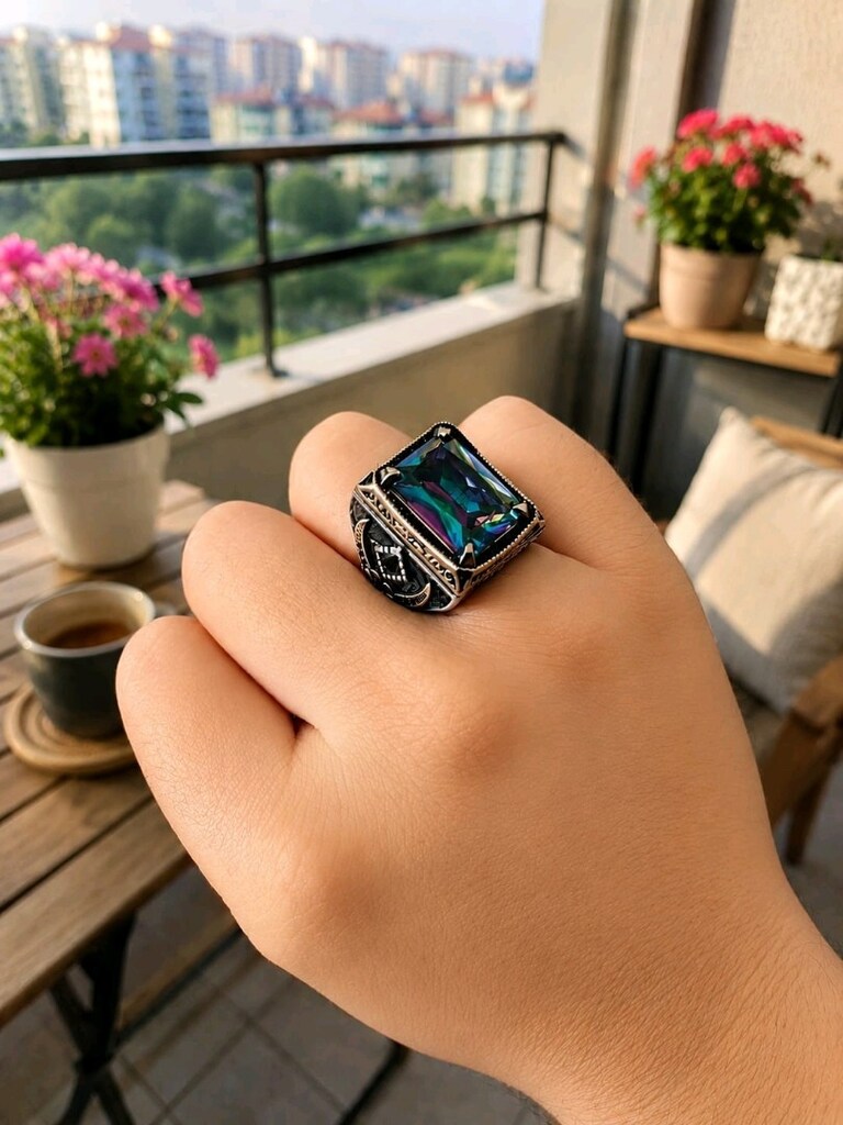 925 Ayar Gümüş Yüzük Mistik Topaz Taş - 2