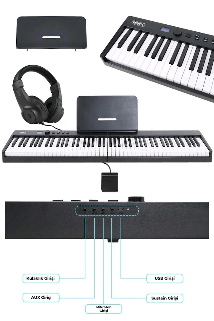 MIDEX PLX-100BK 88 Tuş Taşınabilir Dijital Piyano - 2