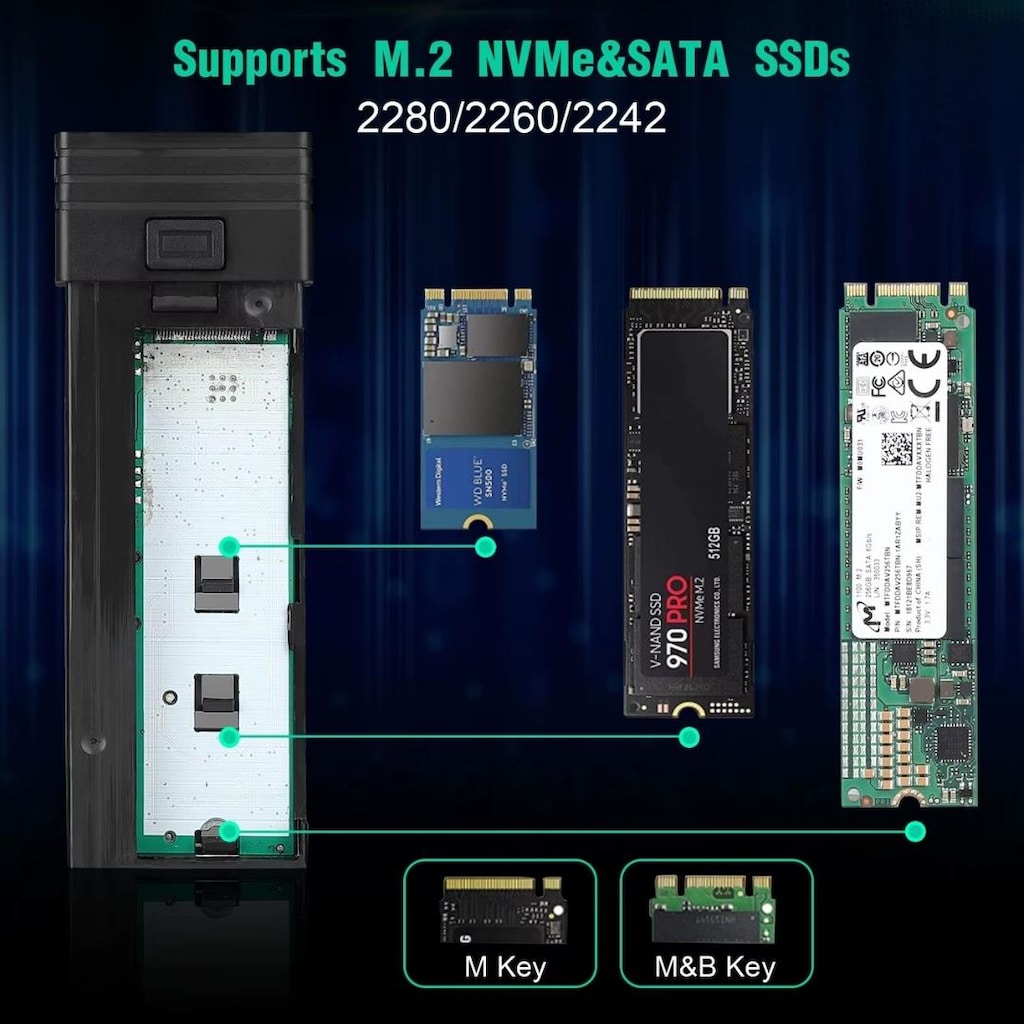 6085 Type-C M.2 SSD Kutu 5in1 Hub NVMe SATA SD Kart Okuyucu - 7