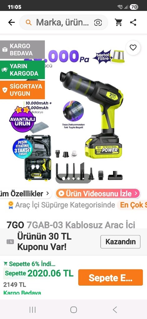 ÇİFT BATARYA,ŞARJLI EL SÜPÜRGESİ İSTER ARAÇTA, İSTER KÜÇÜK İŞLERE EVDE - 3