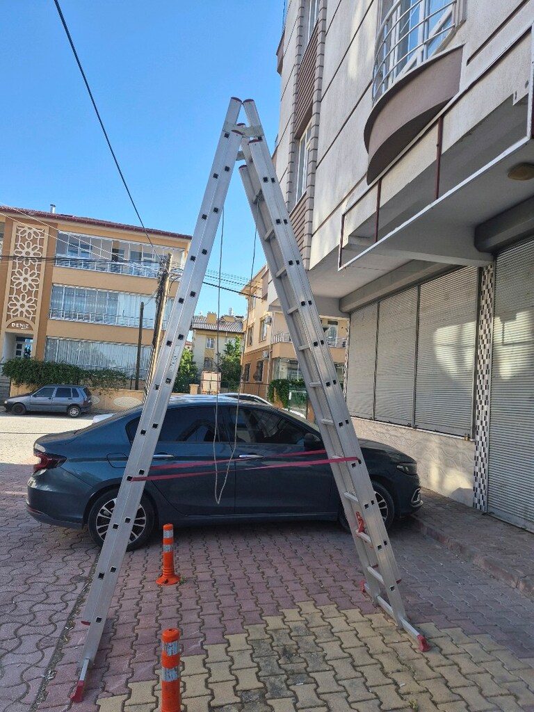 aliminyum sürgülü 4 kademeli ipli merdiven ikinci el sıfır ayarında - 11