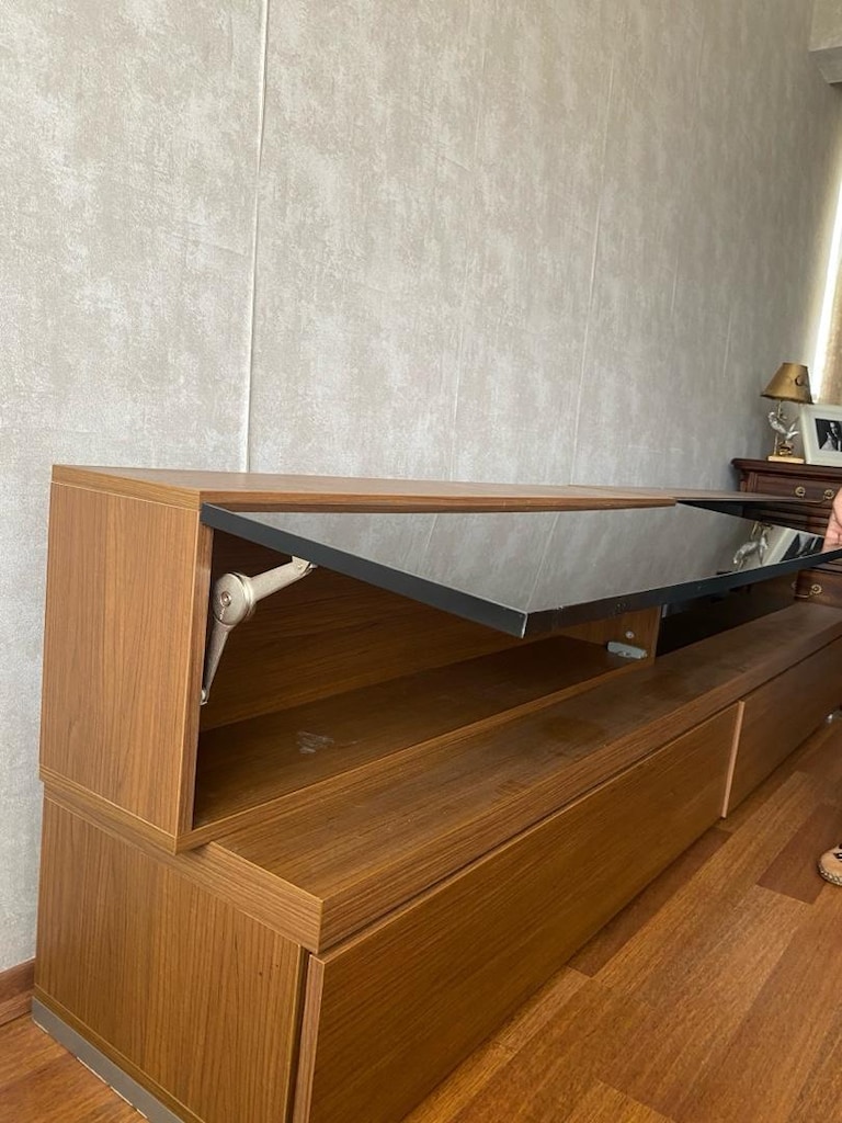 tv ünitesi lamine ahşap siyah lake kapak - 7