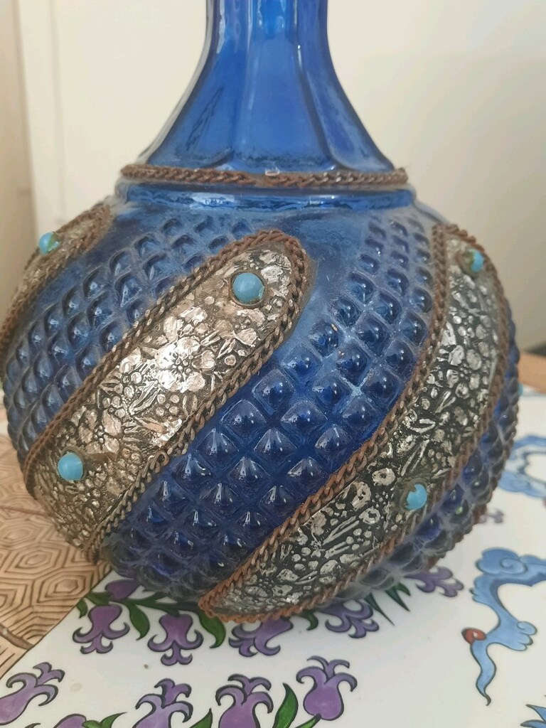 vintage iran işi süslemeli cam karaf - 2