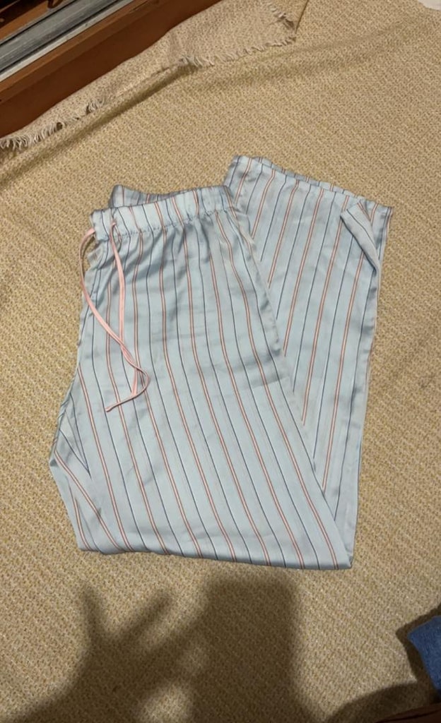 Çizgili saten mavi Pijama - 3