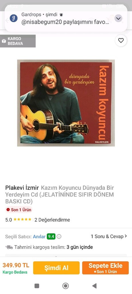 Kazım Koyuncu dünyada bir yerdeyim CD albüm - 2
