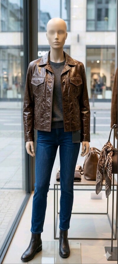 Kadın Deri Ceket, Kahve renk, M, deri, kot jean model